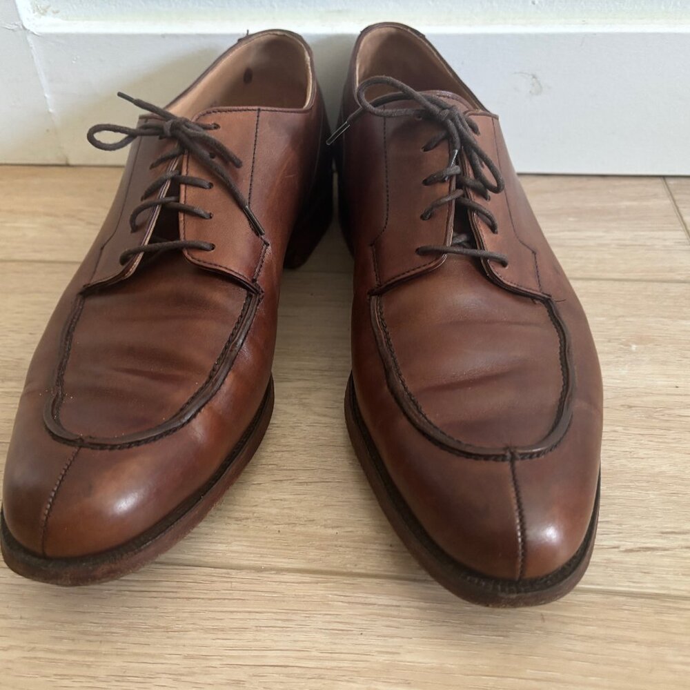 $1200 Peal & Co Crockett & Jones Brown Leather Split Toe Derby Shoes US 10.5